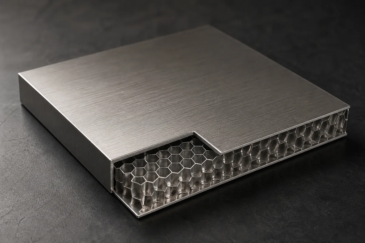 Cutaway sample of an aluminum honeycomb panel